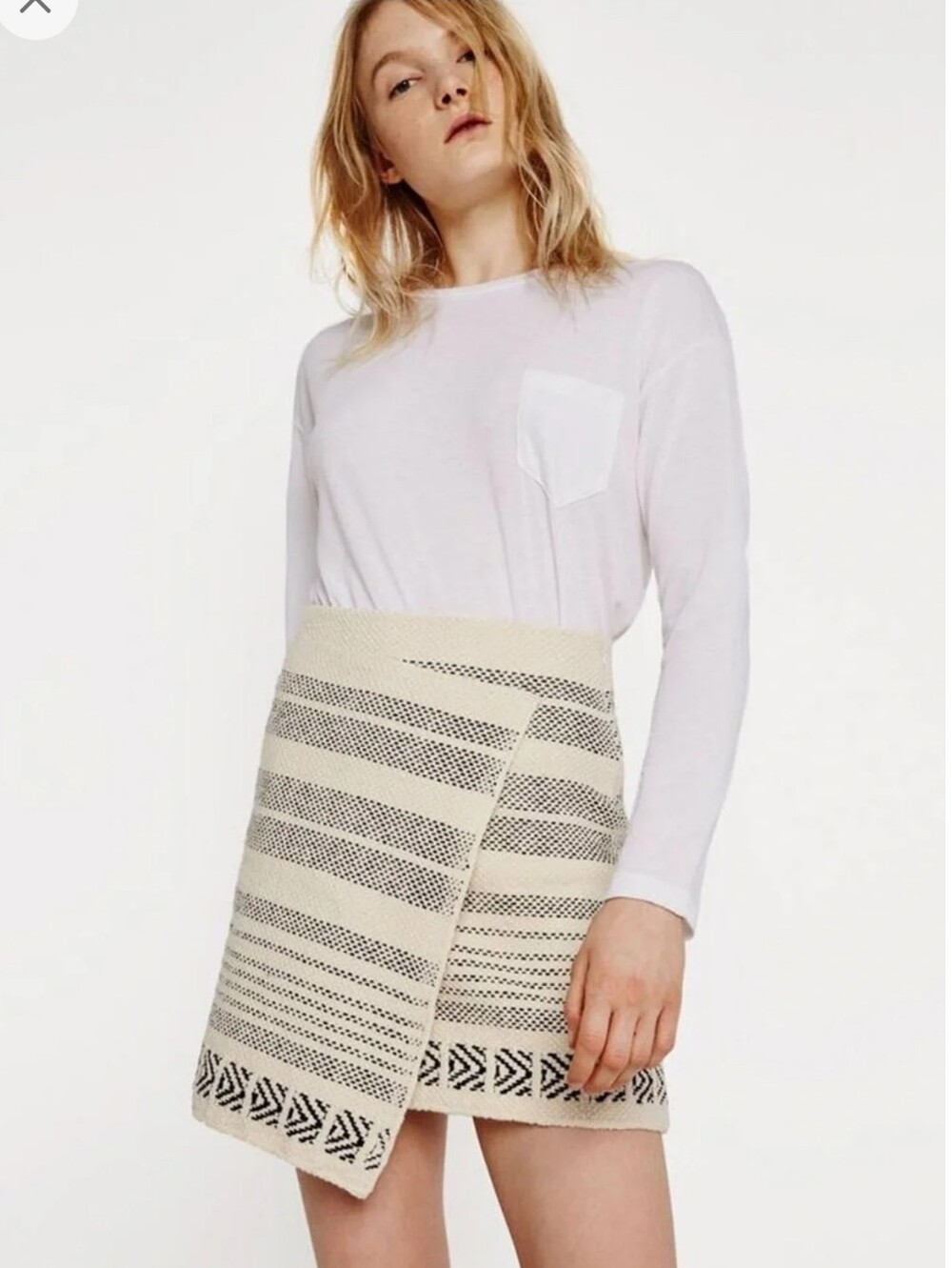 Zara Beige and Black Striped Asymmetrical Knit Mini Skirt
